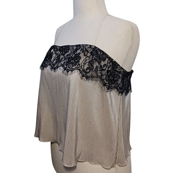 LEYDEN Lace-Trim Crisscross Camisole, Metallic Silver (Blush Pink), Size XL - Picture 6 of 14